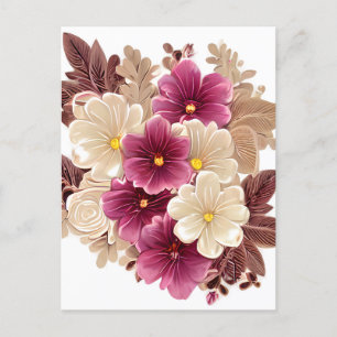Crème Ivoor en Bourgondische bloemen op een  verle Briefkaart
