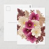 Crème Ivoor en Bourgondische bloemen op een  verle Briefkaart (Voorkant / Achterkant)