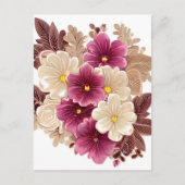 Crème Ivoor en Bourgondische bloemen op een verle Briefkaart (Voorkant)