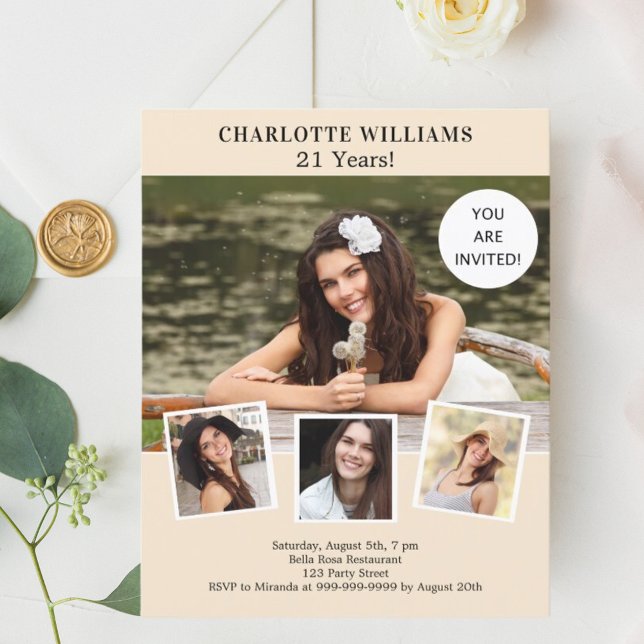 Crème ivoor fotocollage verjaardagsuitnodiging (Creator heeft geüpload)