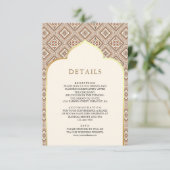 Crème Ivoor Goud Geometrisch Patroon Wedding Detai Informatiekaartje (Staand voorkant)