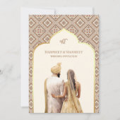 Crème Ivoor Goud Punjabi Anand Karaj Sikh Bruiloft Kaart (Voorkant)