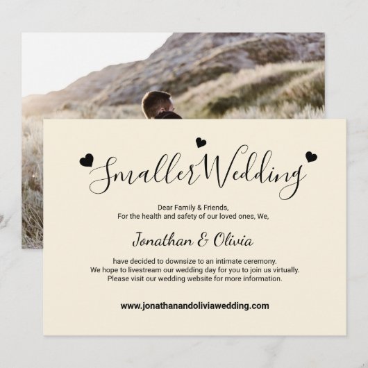 Crème ivoor Kleinere Trouwfoto Downsize Trouwen Aankondiging (Voorkant / Achterkant)