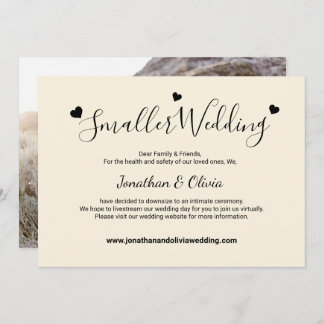 Crème ivoor Kleinere Trouwfoto Downsize Trouwen Aankondiging