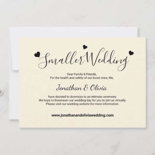 Crème ivoor Kleinere Trouwfoto Downsize Trouwfeest Aankondiging (Voorkant)