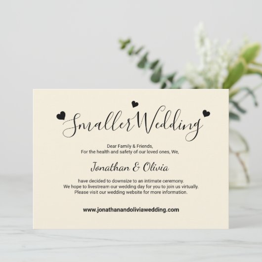 Crème ivoor Kleinere Trouwfoto Downsize Trouwfeest Aankondiging (Staand voorkant)