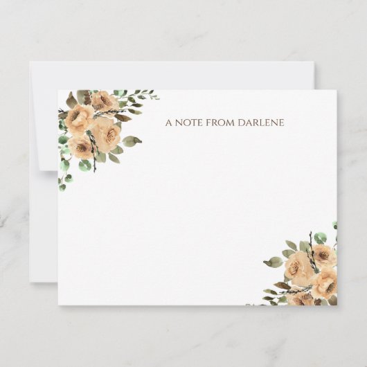 Crème, ivoor, latte Waterverf Rozen monogram Notitiekaartje (Voorkant)