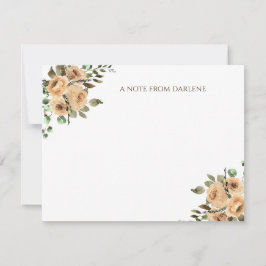 Crème, ivoor, latte Waterverf Rozen monogram Notitiekaartje