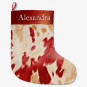 Crème Ivoor Rood Western Koeienhuid Kerstnaam Grote Kerstsok (Voorkant)