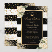 Crème Ivoor Roos Zwart Goud Sweet Sixteen Birthday Kaart (Voorkant / Achterkant)