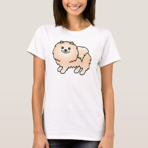 Crème Jas Cr cute Cartoon Pomeranian Hond Ontwerp T-shirt