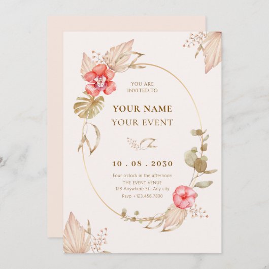 Crème kalme bloemen elegant kaart (Voorkant / Achterkant)