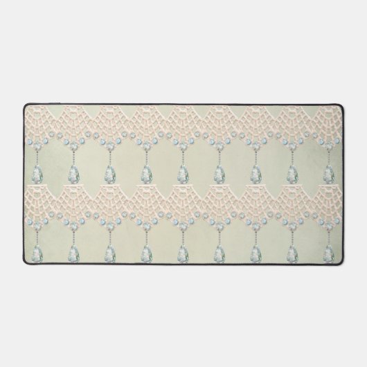  crème kant blauwgroen strass Victoriaans Bureaumat (Voorkant)