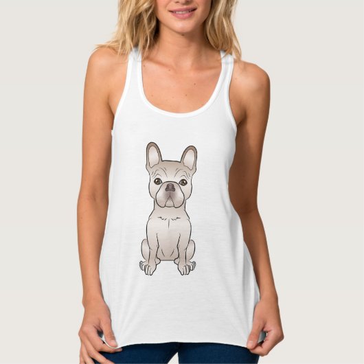 Crème Karton Franse Bulldog / Franse Zittende Tanktop (Voorkant)