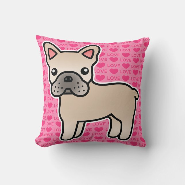 Crème Karton Franse Bulldog Kussen (Voorkant)
