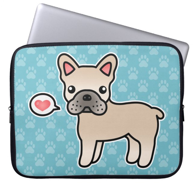 Crème Karton Franse Bulldog Liefde Laptop Sleeve (Voorkant)