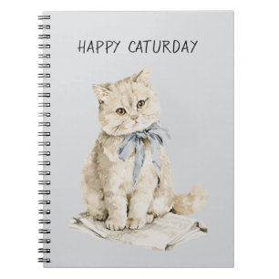 Crème Kat Blauwe Strik Caturday Notitieboek