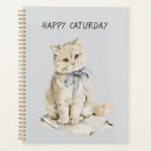 Crème Kat Blauwe Strik Caturday Planner (Voorkant)