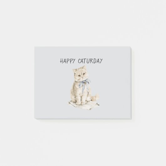 Crème Kat Blauwe Strik Caturday Post-it® Notes (Voorkant)