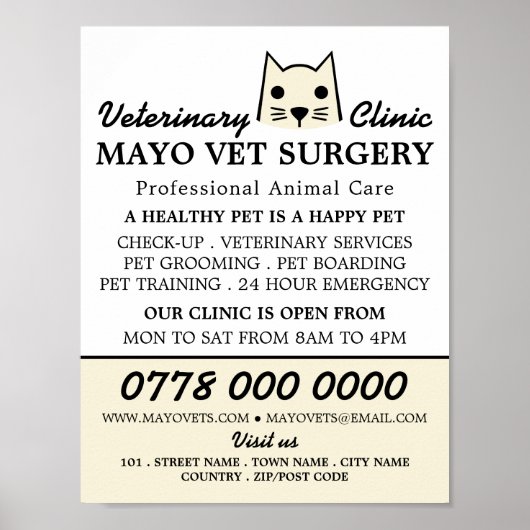 Crème Kat, Dierenarts, Veterinaire Dienst Adverten Poster (Voorkant)