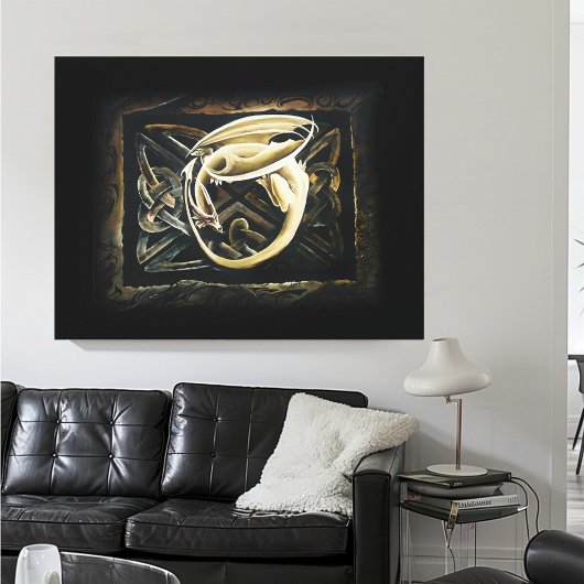 Crème Keltische Kunst Draak Fantasie  Canvas Afdruk