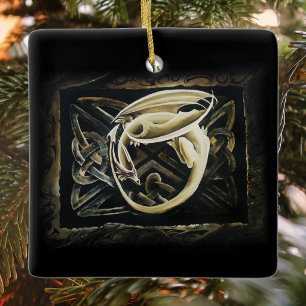 Crème Keltische Kunst Draak Fantasie  Keramisch Ornament