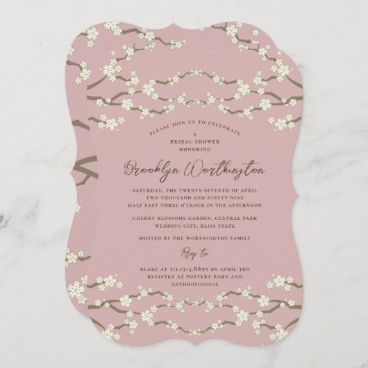 Crème Kersenbloesem Roze Bruidsdouche Kaart (Voorkant / Achterkant)