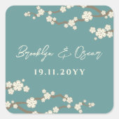 Crème Kersenbloesems Wit Sakura Blauwgroen bruilof Vierkante Sticker (Voorkant)