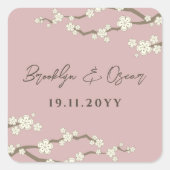 Crème Kersenbloesems Wit Sakura Bruin Bruiloft Vierkante Sticker (Voorkant)