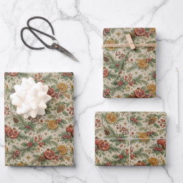 Crème Kerst Citrus Bloemenpatroon Vintage Inpakpapier Vel
