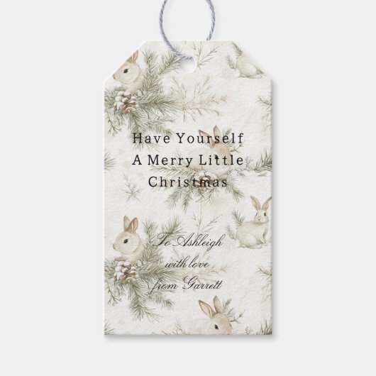 Crème Kerst Konijn Konijnen Cadeaulabel (Voorkant)