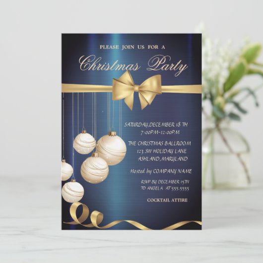 Crème Kerstballen, Bow, Kerstmis Kaart (Staand voorkant)