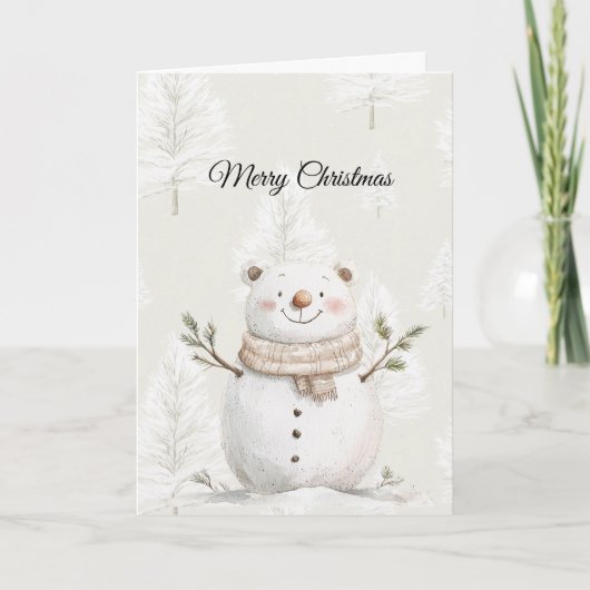 Crème Kerstbomen Sneeuwman Kaart (Voorkant)