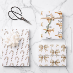 Crème Kerststokken Papieren Vliegtuigen Bogen Kers Inpakpapier Vel