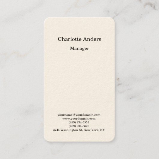 Crème kleur effen eenvoudige minimalist visitekaartje (Voorkant)