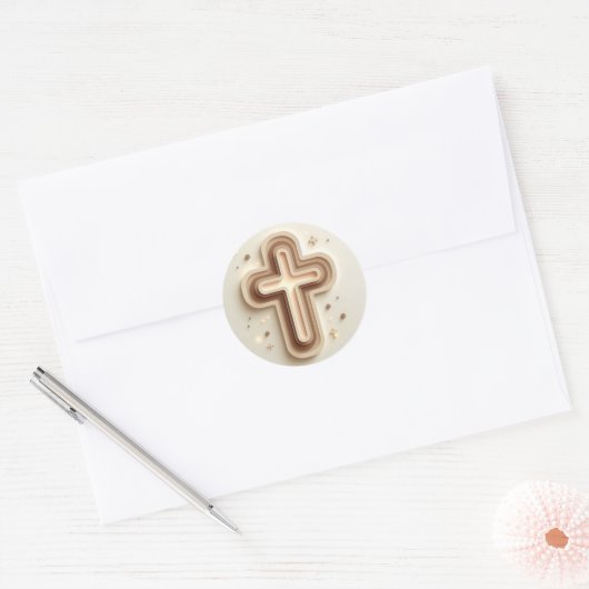 Crème Kleur Mooie Christian Cross Ronde Sticker (Envelop)