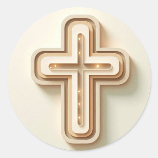 Crème Kleur Mooie Cristaan Kruis Ronde Sticker (Voorkant)