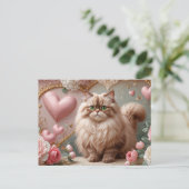 Crème Kleur Valentijnsdag Perzische kat en harten Feestdagenkaart (Staand voorkant)