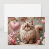 Crème Kleur Valentijnsdag Perzische kat en harten Feestdagenkaart (Voorkant / Achterkant)