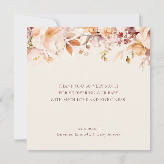 Crème Kleurige Bloemen Baby Shower in de Herfst Bedankkaart (Achterkant)