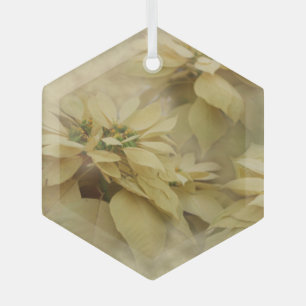 Crème Kleurige Poinsettia's Digitale Kunst Glas Ornament