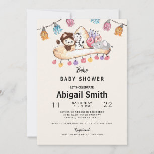 Crème Kleurrijk Boho Sombrero Dierlijk Baby shower Kaart
