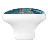 Crème Koper Blauw Teal Bloemmotief Keramische Knop (Zijkant)