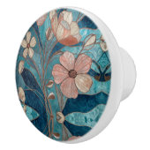 Crème Koper Blauw Teal Bloemmotief Keramische Knop (Rechts)