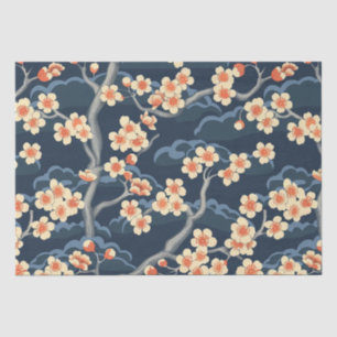 Crème Koraal Sakura Marineblauw Bloemmotief Tissuepapier