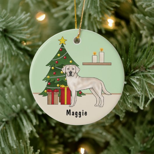 Crème Labrador Retriever Hond met kerstboom Keramisch Ornament (Boom)
