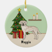 Crème Labrador Retriever Hond met kerstboom Keramisch Ornament (Achterkant)