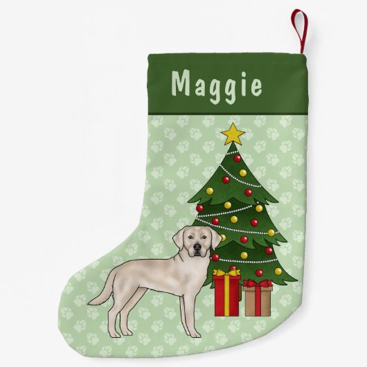 Crème Labrador Retriever Hond met kerstboom Kleine Kerstsok (Achterkant)