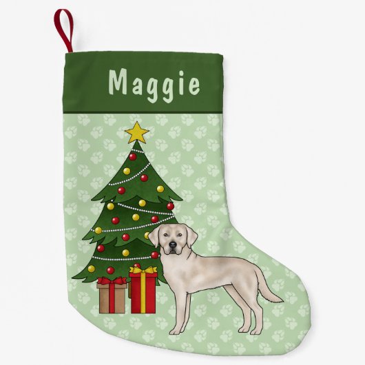 Crème Labrador Retriever Hond met kerstboom Kleine Kerstsok (Voorkant)