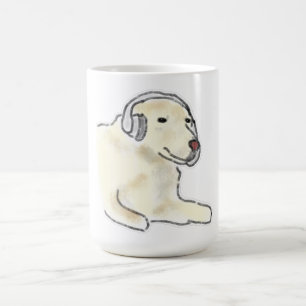 Crème Labradordhond met koptelefoon Koffiemok